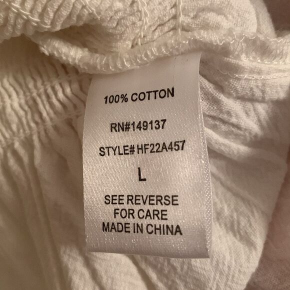 HYFVE White V-Neck Elastic Waist Ruffle Cotton Women's Top Size L - Picture 8 of 9